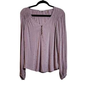 Rebecca Taylor Womens Rayon Metallic Spotted Print Long Sleeve Top Mauve Size 4
